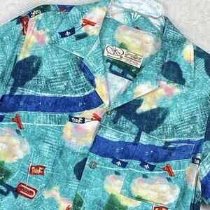 VTG Bayou Wear Camp Shirt Men S Blue Jazz New Orleans Hawaiian Tropical Tiki USA